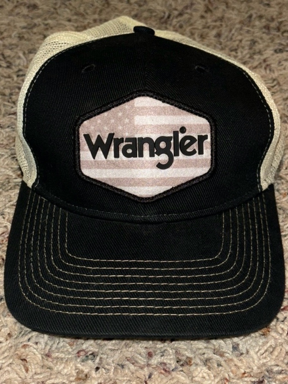 Wrangler Women’s Black and Tan Logo Patch Trucker Hat